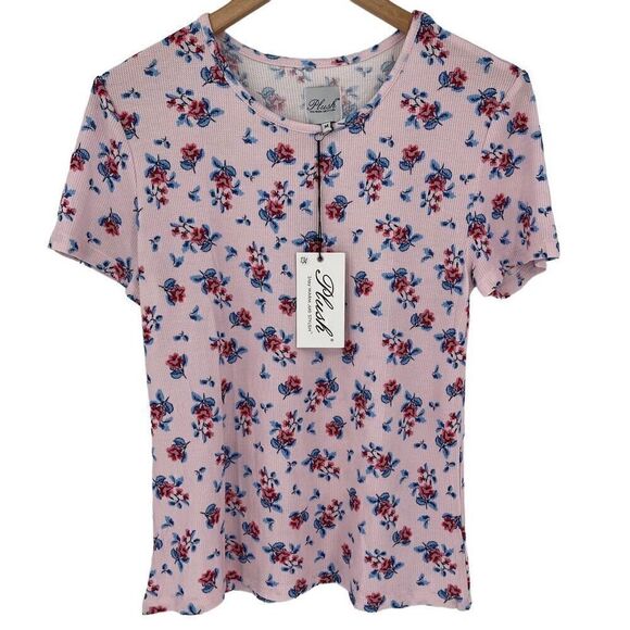 Revolve Plush Floral Micro Waffle Knit 2 Piece Pajama Set Women Medium Pink - Picture 4 of 10